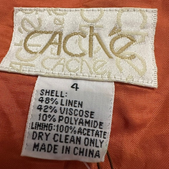 Cache Womens Boho Cropped Jacket Size 4 Burnt Orange Linen Blend Embroidered - Picture 4 of 7